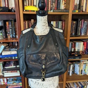 Cole haan xlarge black leather embossed design handle bag nwot